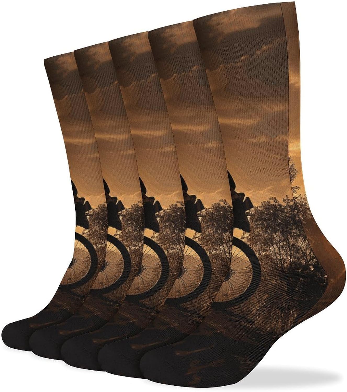 Mountain Bike in The Evening Crew Socks Cozy Casual Calf Socks Lightweight Long Work Sock Breathable Athletic Sock for Hiking Sports Running 5 Pairs