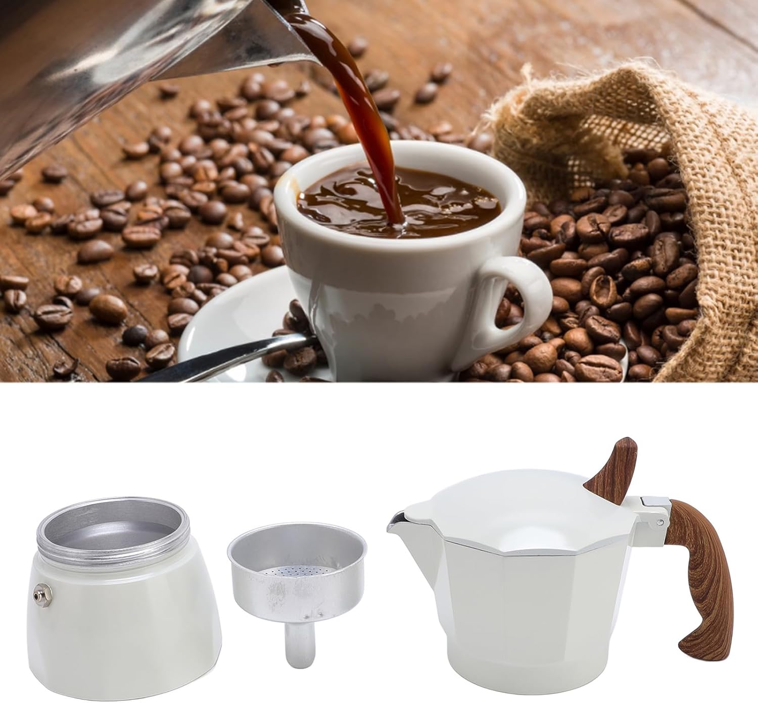 Luocute Italian Coffee Pot, Double Valve Mocha Pot, Maker, Portable Coffee Machine, Rich Coffee Flavor, 80ML Stovetop Coffee Maker for Travel, Camping and Other Outdoor Activities (White) 3 71Ynfw1+kYL. AC SL1500
