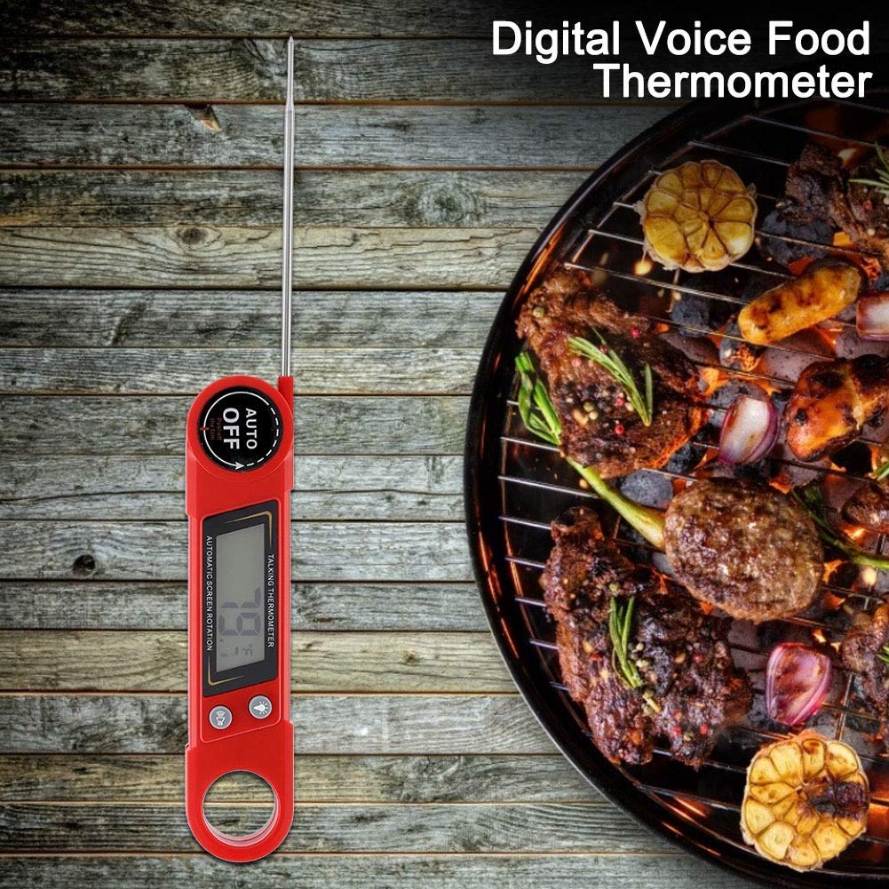 XINGYU Digitales Lebensmittelthermometer, sofort ablesbares Sprachtemperaturmessgerät für Fleisch mit Klappsonde für Grillküchen