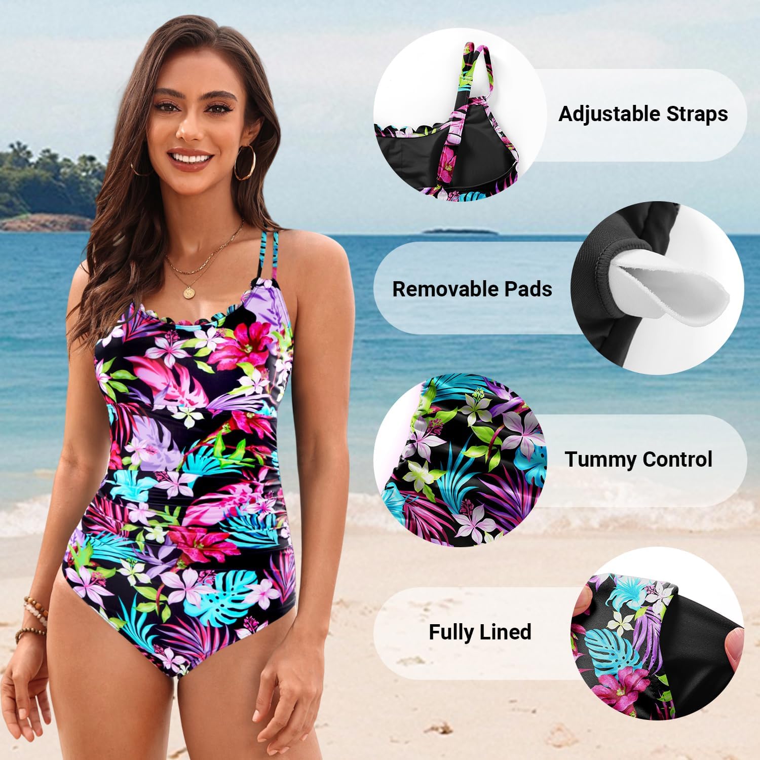 Daci Womens One Piece Swimsuit Tummy Control - Slimming Bathing Suit Scalloped Neck Full Coverage Swimwear 2025 - Image 3