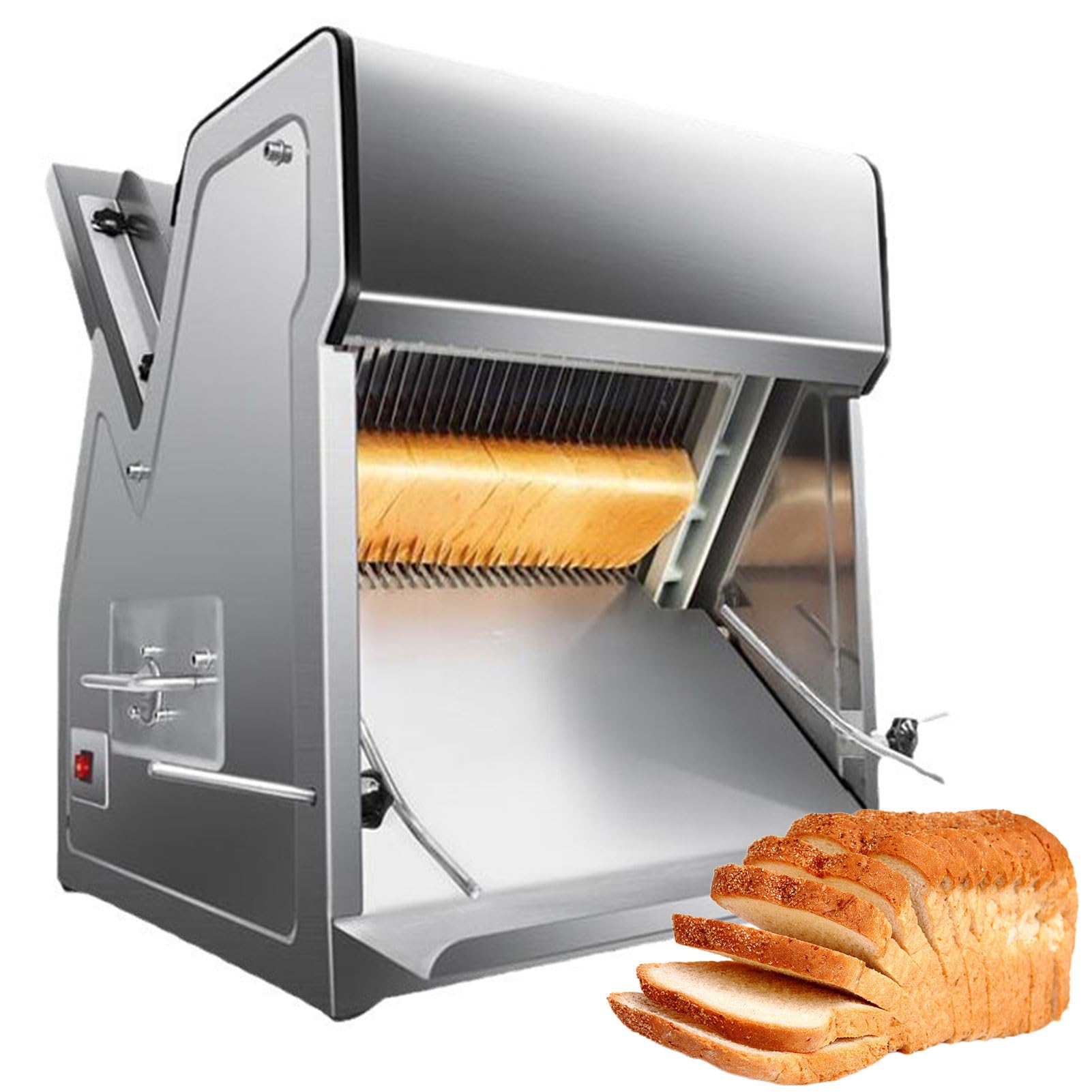 GTHTUHFD Commercial Toast Slicer, 12Mm Thick Stainless Steel Bread Cutting Machine With Adjustable Inlet Outlet, 31Pcs Electric Bread Slicer For Bakery, Kitchen, Coffee Shop