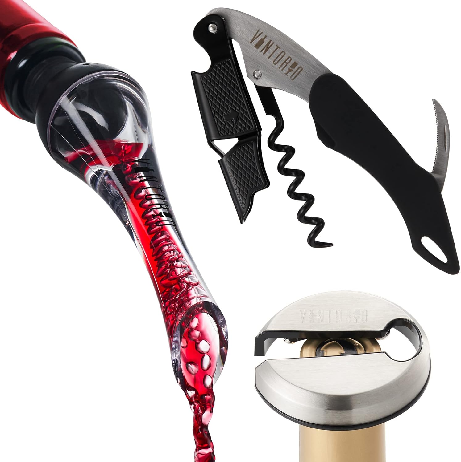 Aerator Pourer, Wine Opener, and Foil Cutter Bundle by