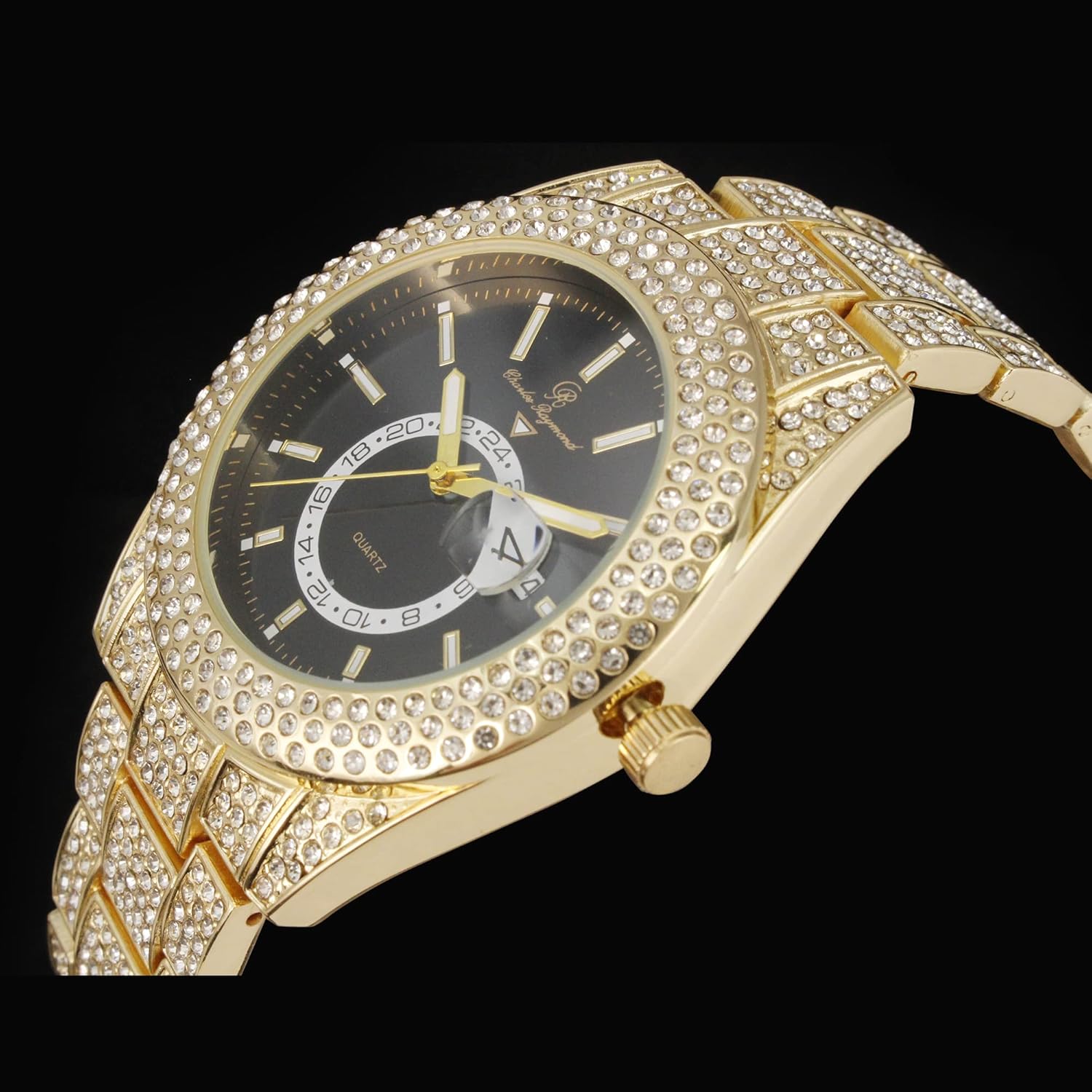 Charles Raymond Minimalist Designer Iced Out Watch with Date Window on dial A Hip Hop Clone Conspiracy Timepiece to Become a King of Bling - ST10328A