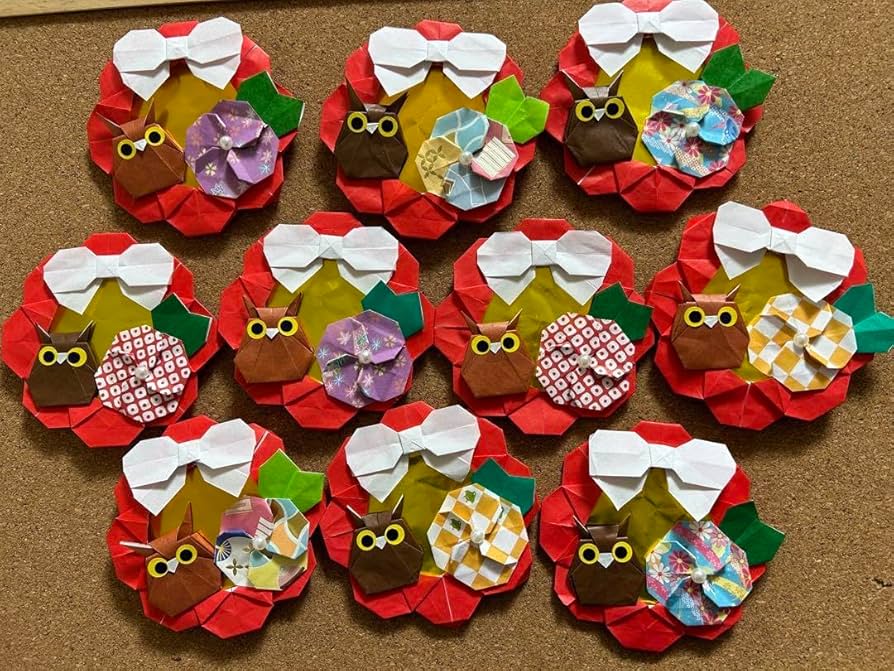 【01】折り紙　ふくろう　敬老の日　飾り ふくろう フクロウ 敬老の日 ハート 敬老 鳥 お祝い 折り紙 壁面飾り