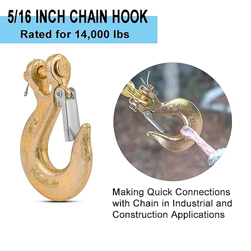 Miniatura 5 de Paquete de 4 ganchos deslizantes de horquilla de 516 pulgadas con pestillo de seguridad, acero de grado 70 resistente para cadenas de remolque con
