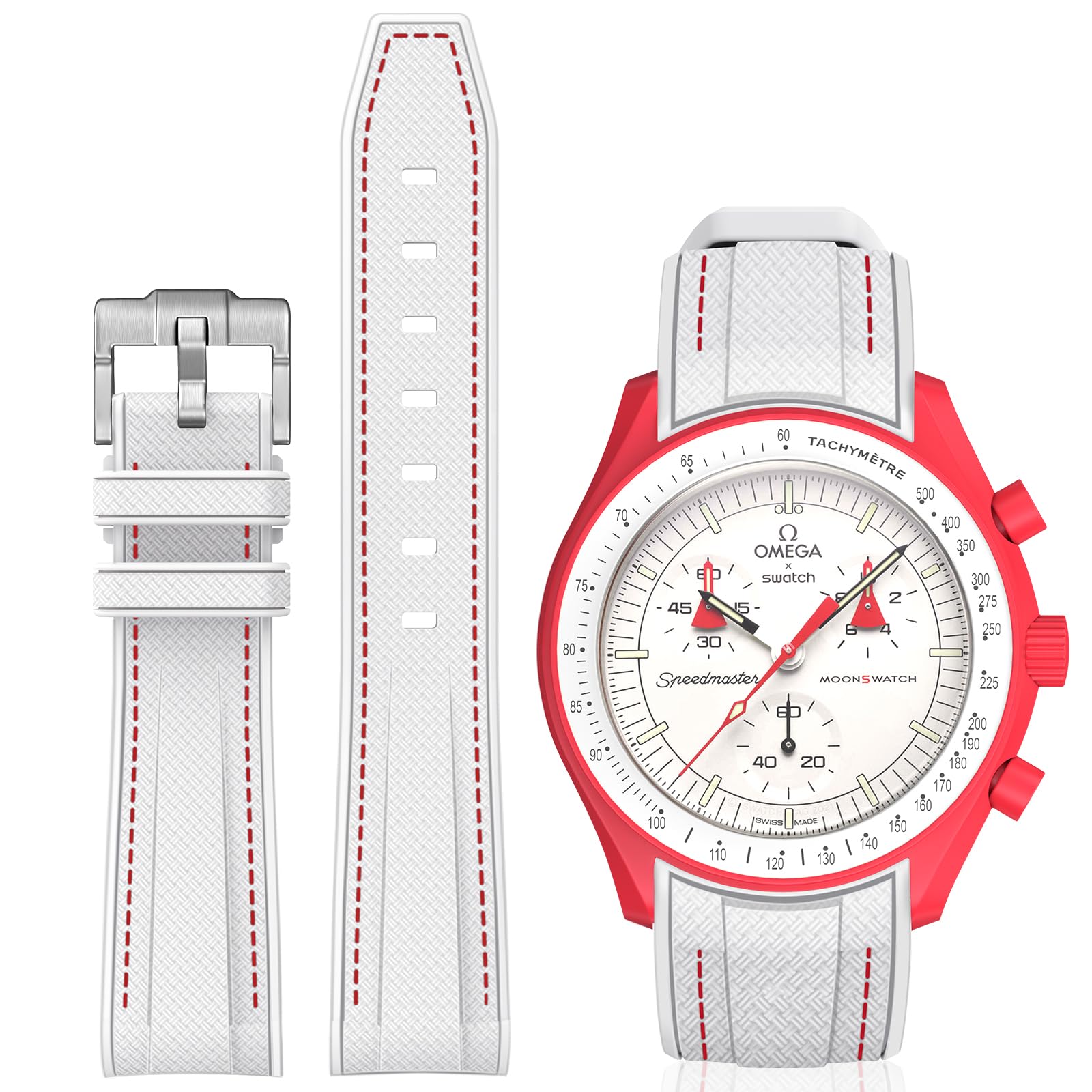 BONACE Bands for Moonswatch Watch,Curved SIlicone Strap Compatible with Omega X Swatch 20mm Watch,Swatch Omega Moonswatch Speedmaster Replacement No Gap Strap Men Women