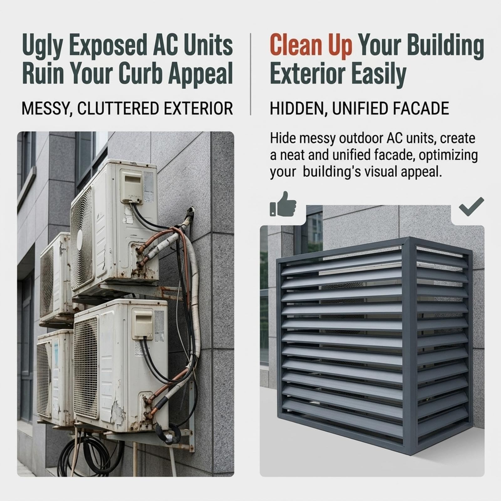 Klimaanlagen-Abdeckung aus Aluminium, Schutzabdeckung für Klimaanlagen | Schermi per la privacy di pompe di calore, coperture per unità esterne di condizionatori,(C,100*70cm/39.4*27.6in)