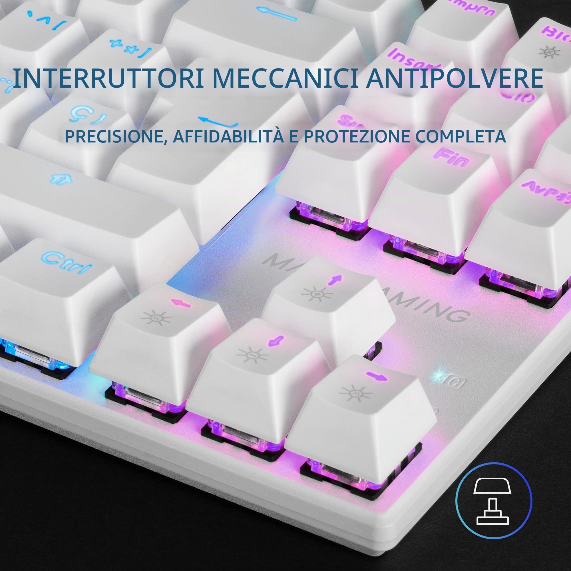 Mars Gaming MK80 Bianco, Tastiera Gaming Meccanica TKL FRGB, Antighosting, Switch Meccanico Rosso, Lingua Italiano