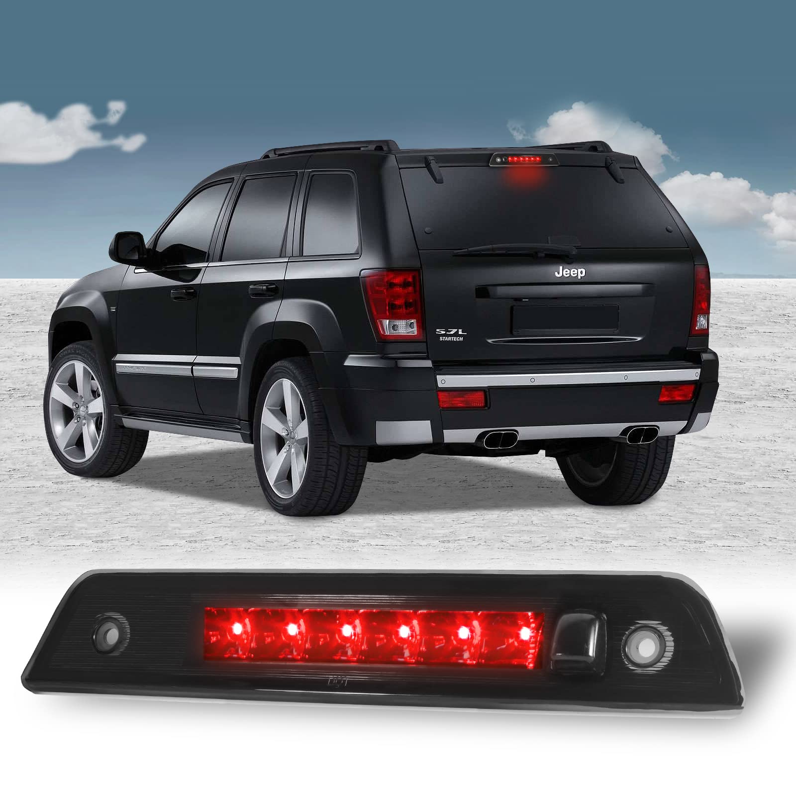 Guoord Compatible with 2005 2006 2007 2008 2009 2010 Jeep Grand Cherokee, High Mount 3rd Stop Brake Lights, Third Center Cargo Reverse Rear LED Brake Light Bar Taillight Two Rows (Smoke)