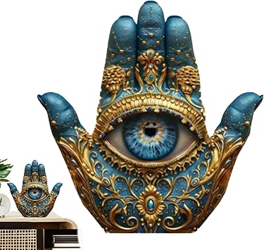 Evil Eye Hand Decor - Decorative Palm Sculpture With Symbolic Evil Eye Design For Spiritual Protection And Aesthetic Display, Ideal For Home Interior Decoration In Living Room Bedroom Or | Hand