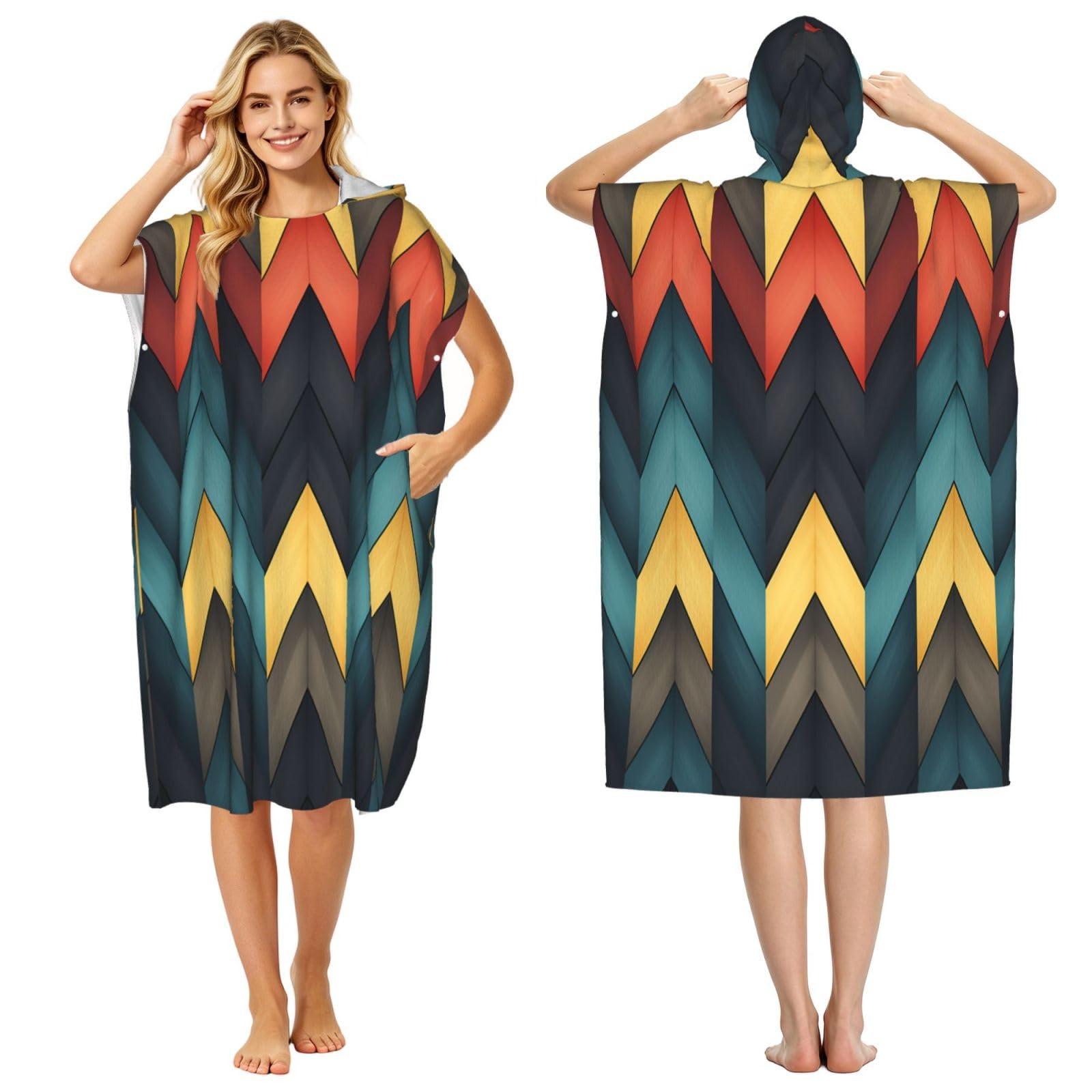 KLGRTJHK Three-Dimensional Stripes Adult Hooded Beach Poncho Towel 43"X35"
