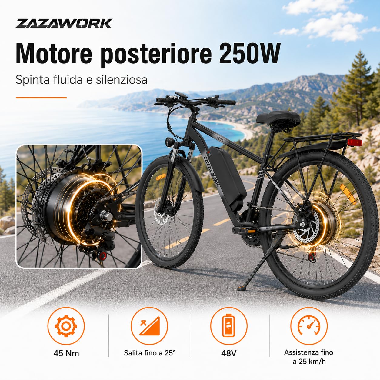 Bici Elettrica Uomo 48v15ah Batteria Rimovibile，21 Velocità Bicicletta Elettrica Adulti，25 Km/H&Autonomia Di 80-100km Mountain Elettrico Bike，Ebike Pedalata Assistita Con Acceleratore