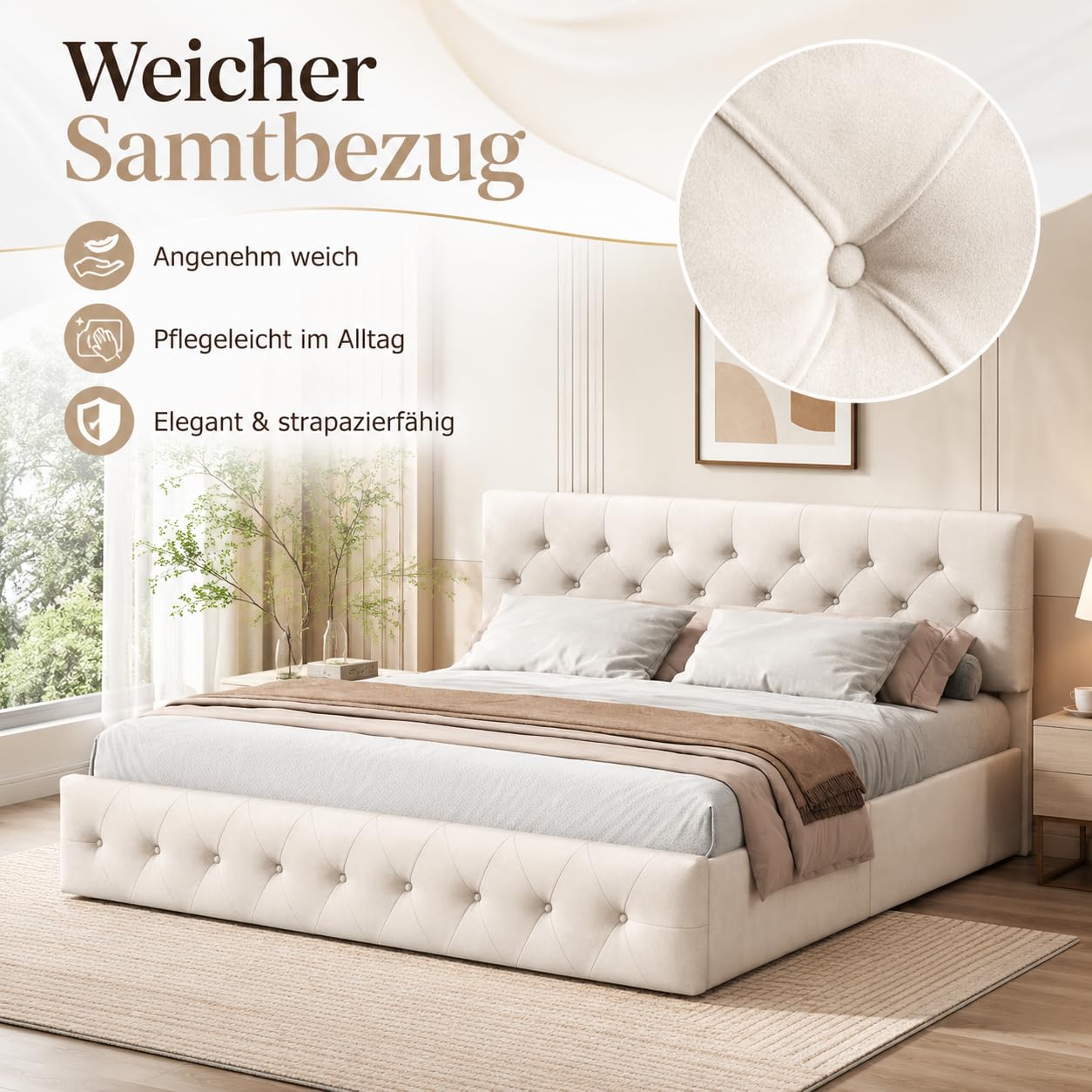 Letto imbottito140x200cm, letto matrimoniale con contenitore idraulico e testiera regolabile, Moderno Letto una piazza e mezza con vano portaoggetti, senza materasso