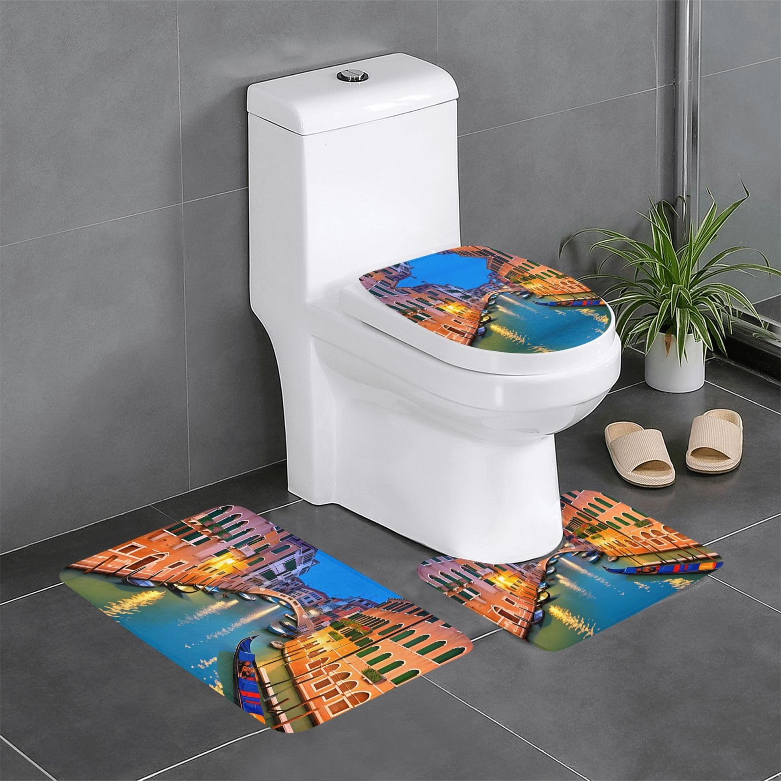 Tapis de salle de bain Venice Night 3 pièces pour éviter les chutes