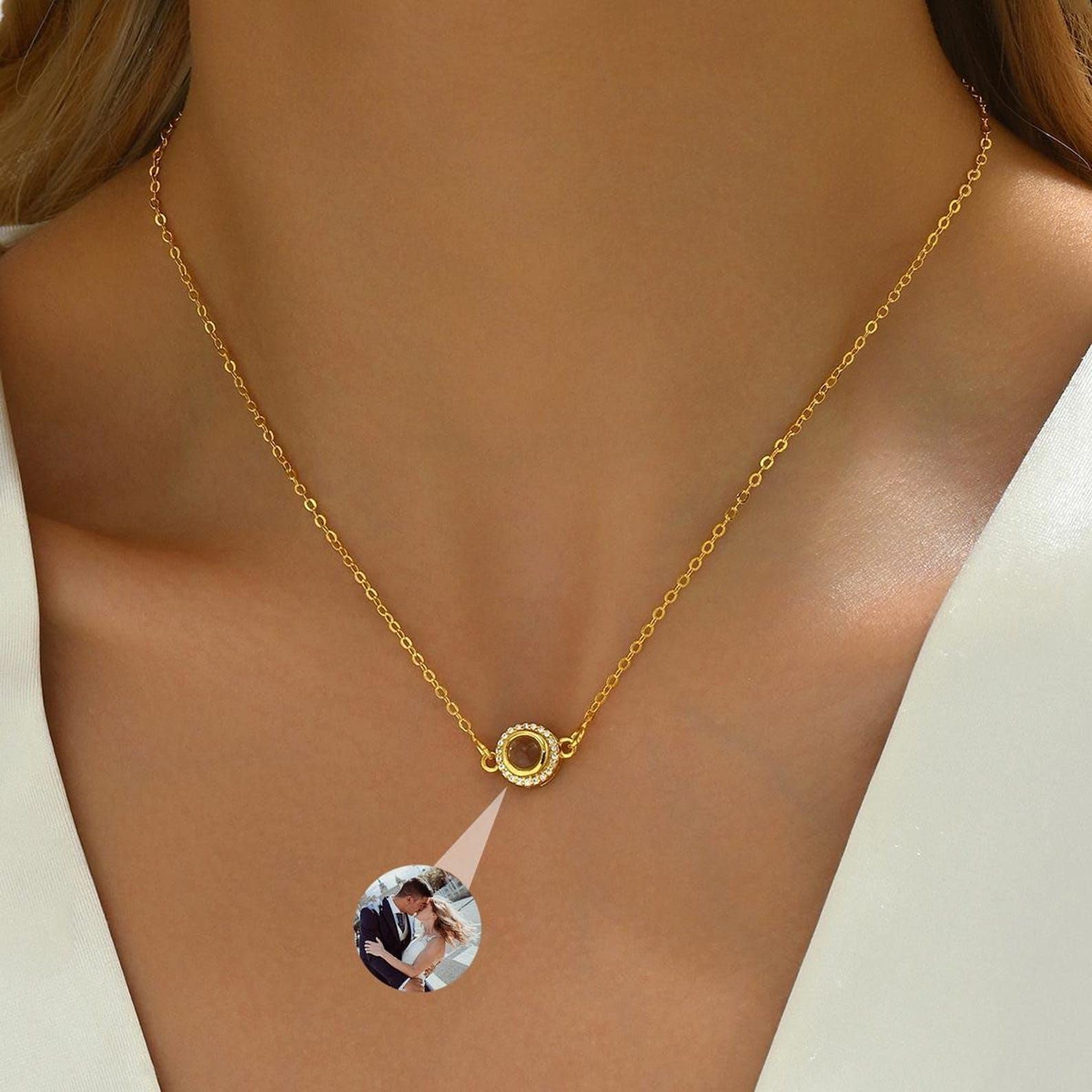 Rotondo perlina proiezione foto collana argento sterling 925 Projection gioielli per le donne Immagine personalizzata Compleanno fatto a mano personalizzato