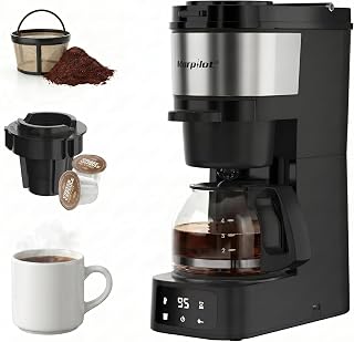 Morpilot 2-Way Coffee Maker, Compatible with K-Cup Pods or Grounds, 4 Temperature Settings, Single Serve & Carafe Coffee Maker, 4-5 Cups Compact Coffee Machine with 23oz Reservoir
