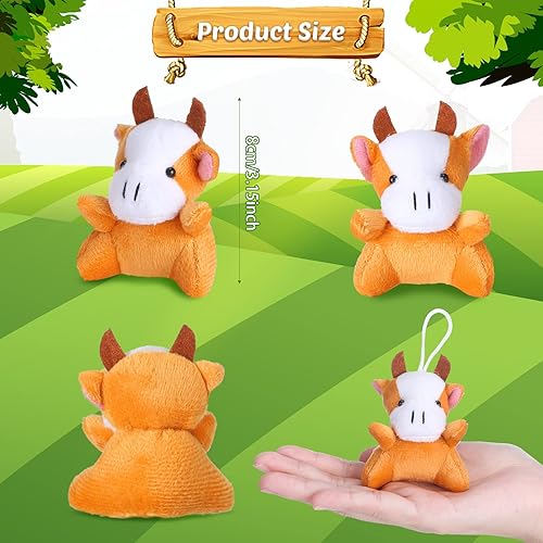 Miniatura 3 de Aoriher 24 piezas de juguetes de peluche de vaca miniatura de 3.15 pulgadas a granel para niños, vaca de granja Kawaii con cadena desmontable para