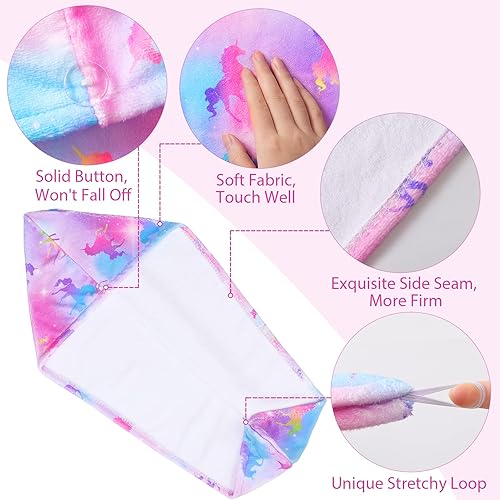 Vista 123 de Basumee Toalla de microfibra para el cabello para niños, paquete de 2 toallas de pelo de secado rápido con turbantes para cabello húmedo, toalla