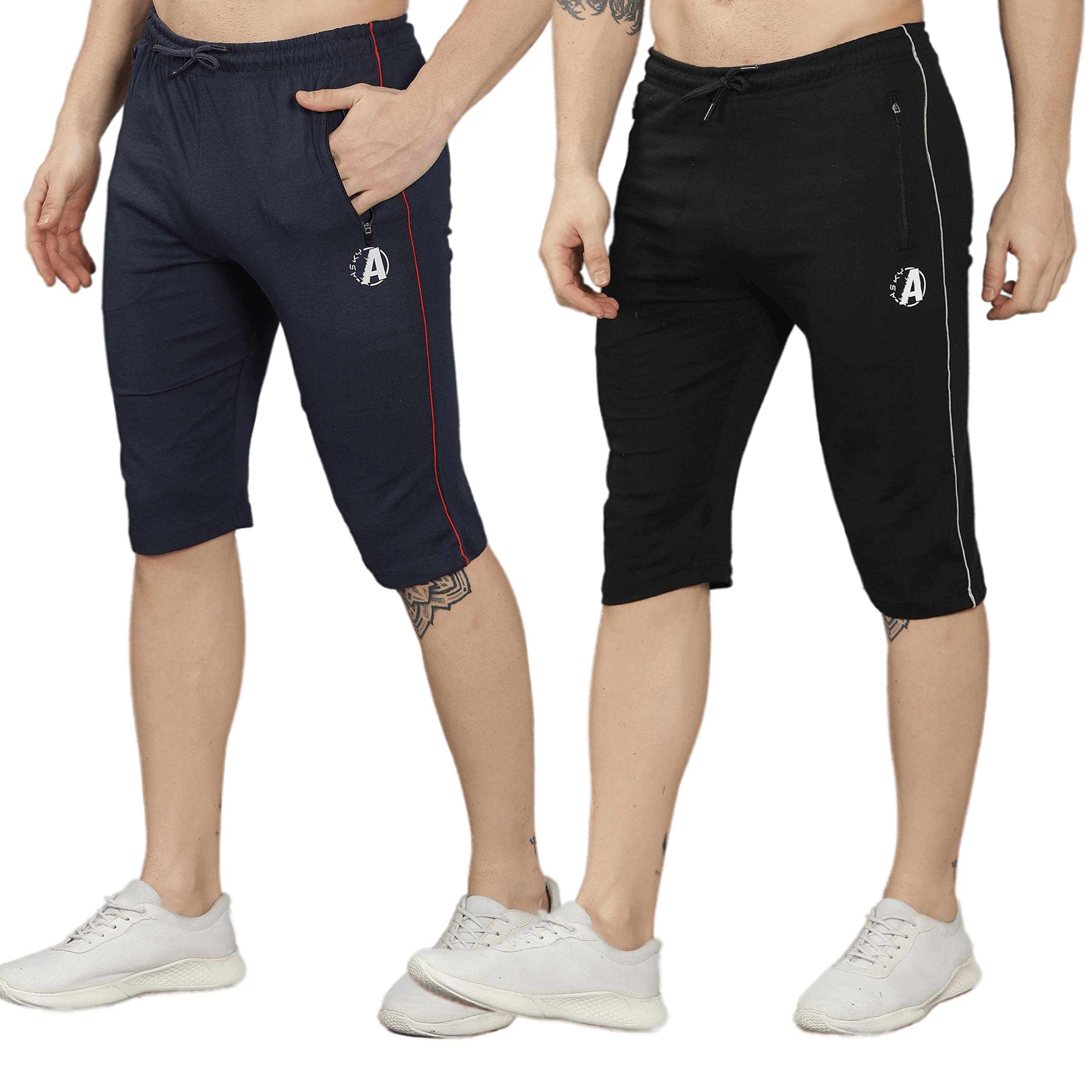 ASKYMens Regular Fit Three Fourth Capri Combo (Pack of 2)