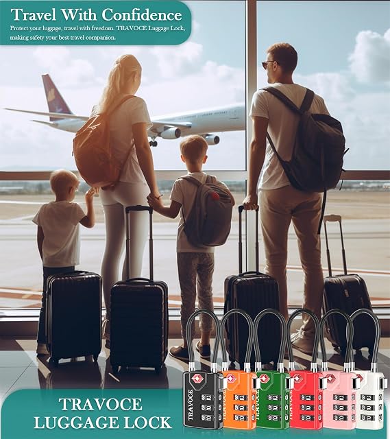 TRAVOCE TSA Approved Luggage Locks, Combination Cable Locks, 3 Colors
