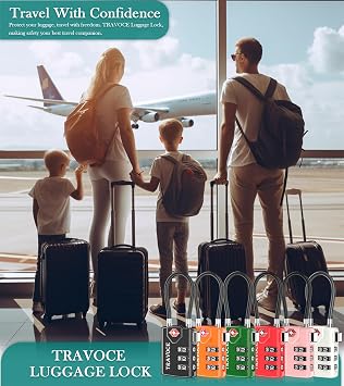 TRAVOCE TSA Approved Luggage Locks, Combination Cable Locks, 3 Colors