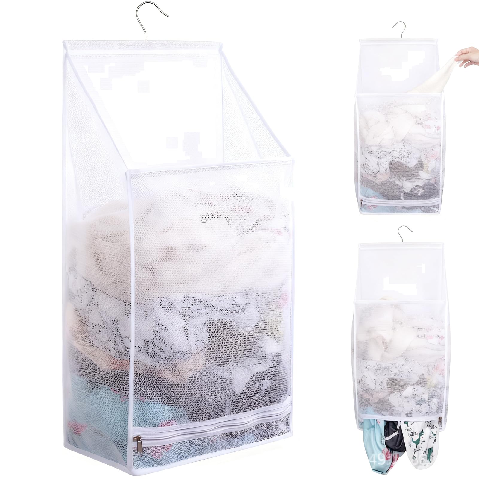 ALCXAZS Hanging Hamper Large Capacity For Organizing Dirty Clothes Storing Items In Bathroom Or Living Room Only Less Door Mesh, white