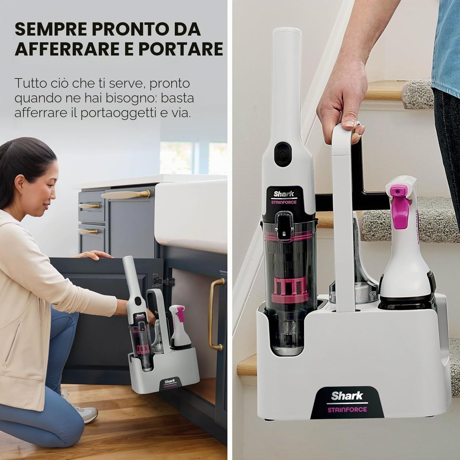 Shark StainForce HX100UKT - Detergente senza fili, leggero e portatile, elimina macchie e odori per tappeti, tappezzeria, auto, con contenitore, accessori e soluzione detergente da 500 ml