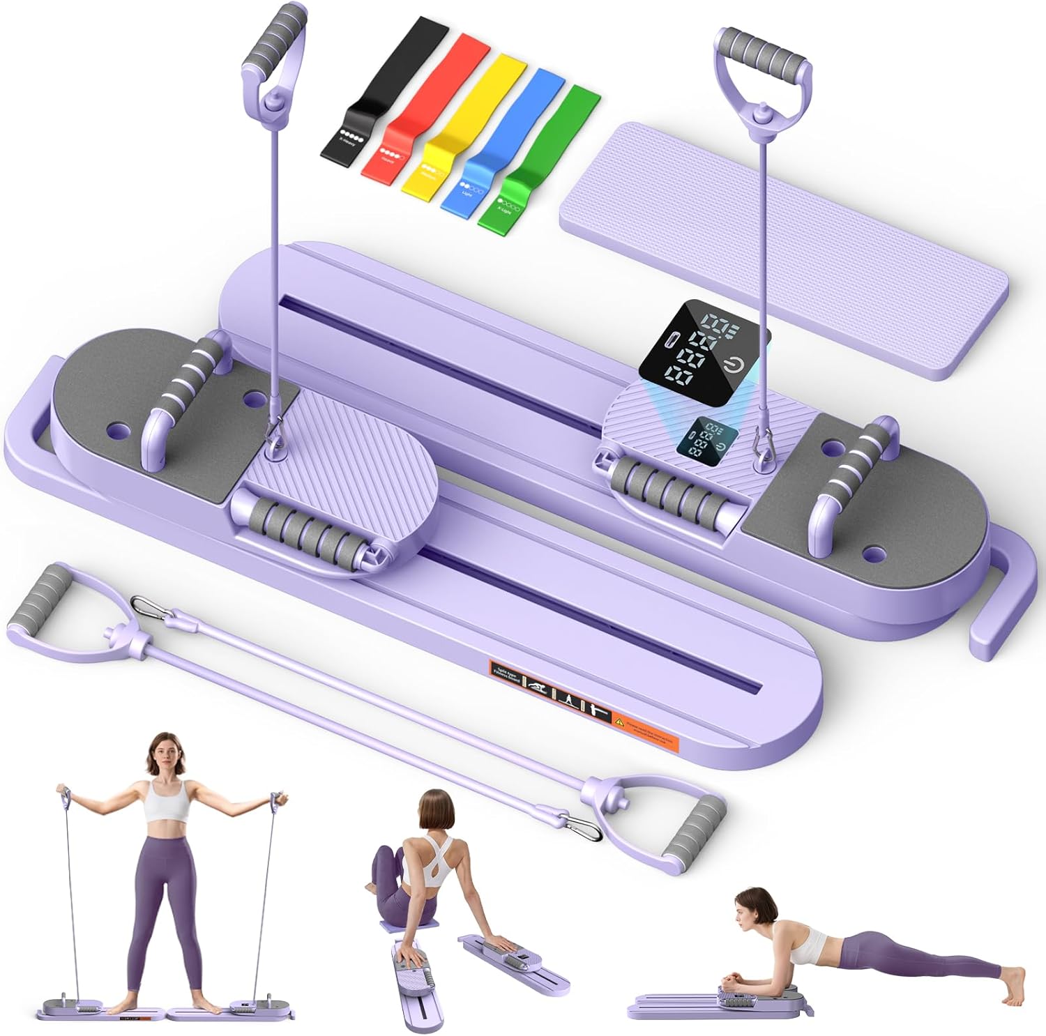 Upgrated Pilates Board,Pilates Reformer with Counter and Resistance Band,Pilates Board for Home Workout Combines Push up Board and Ab Machine for Full Body Purple