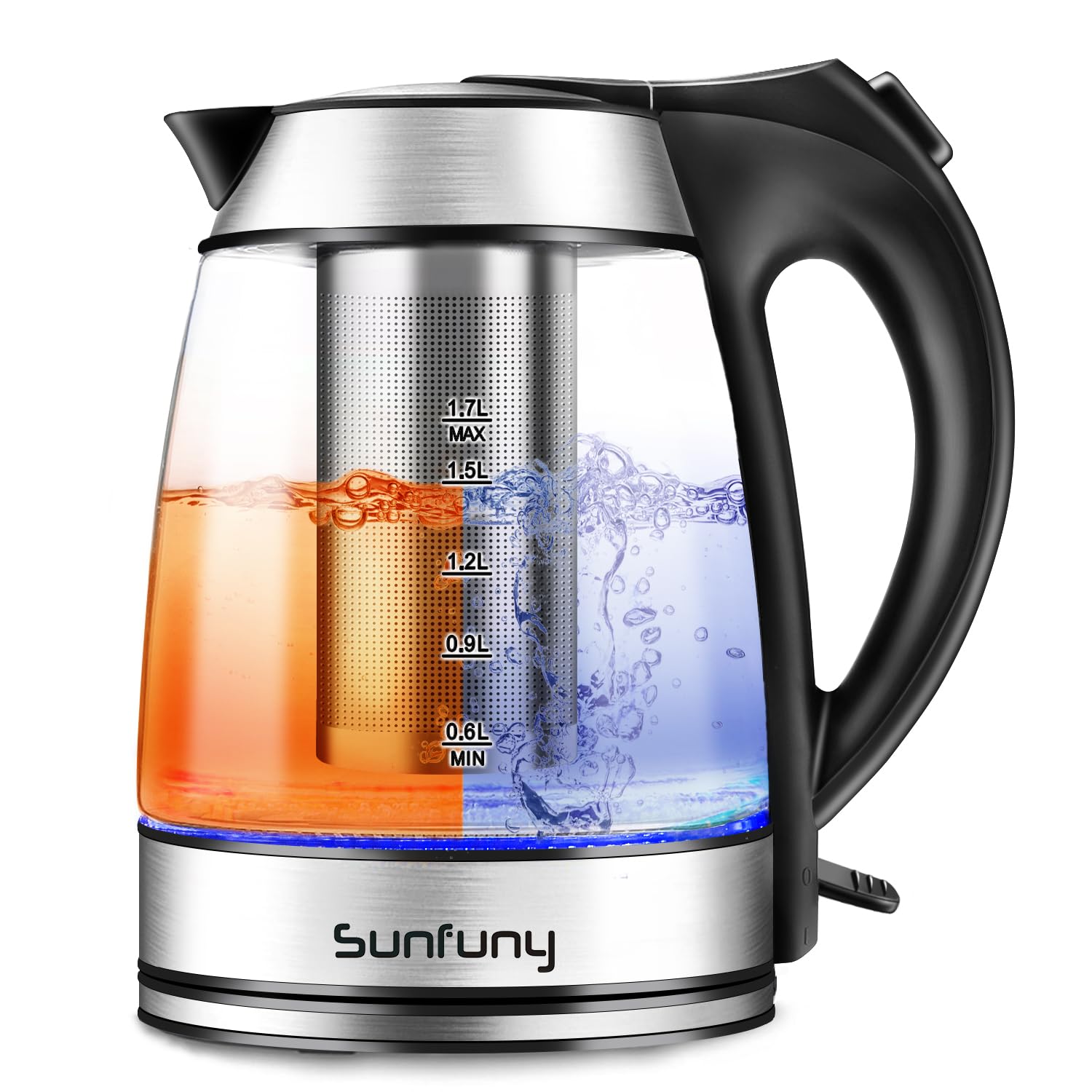 Electric Glass Water Kettle with Filter, 1.7L Cordless Tea Kettles Transparent Hot Water Boiler, 2200W Fast Boil Heater with LED Indicator Light, Stainless Steel Lid, Auto Shut-Off for Home, Tea, Gift