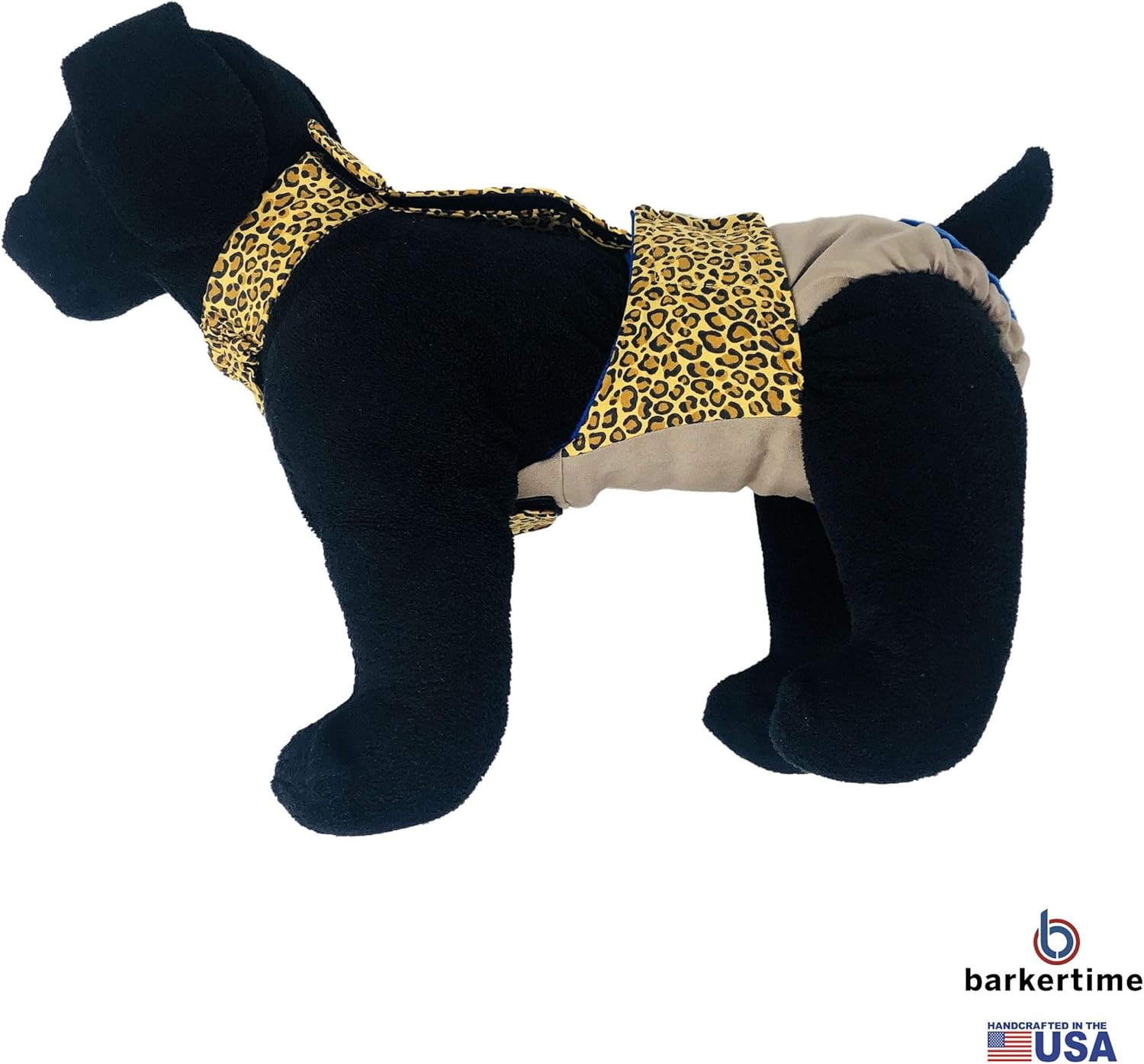 Leopard on Beige Dog Diaper Overall, S, with Tail Hole - Made in USA