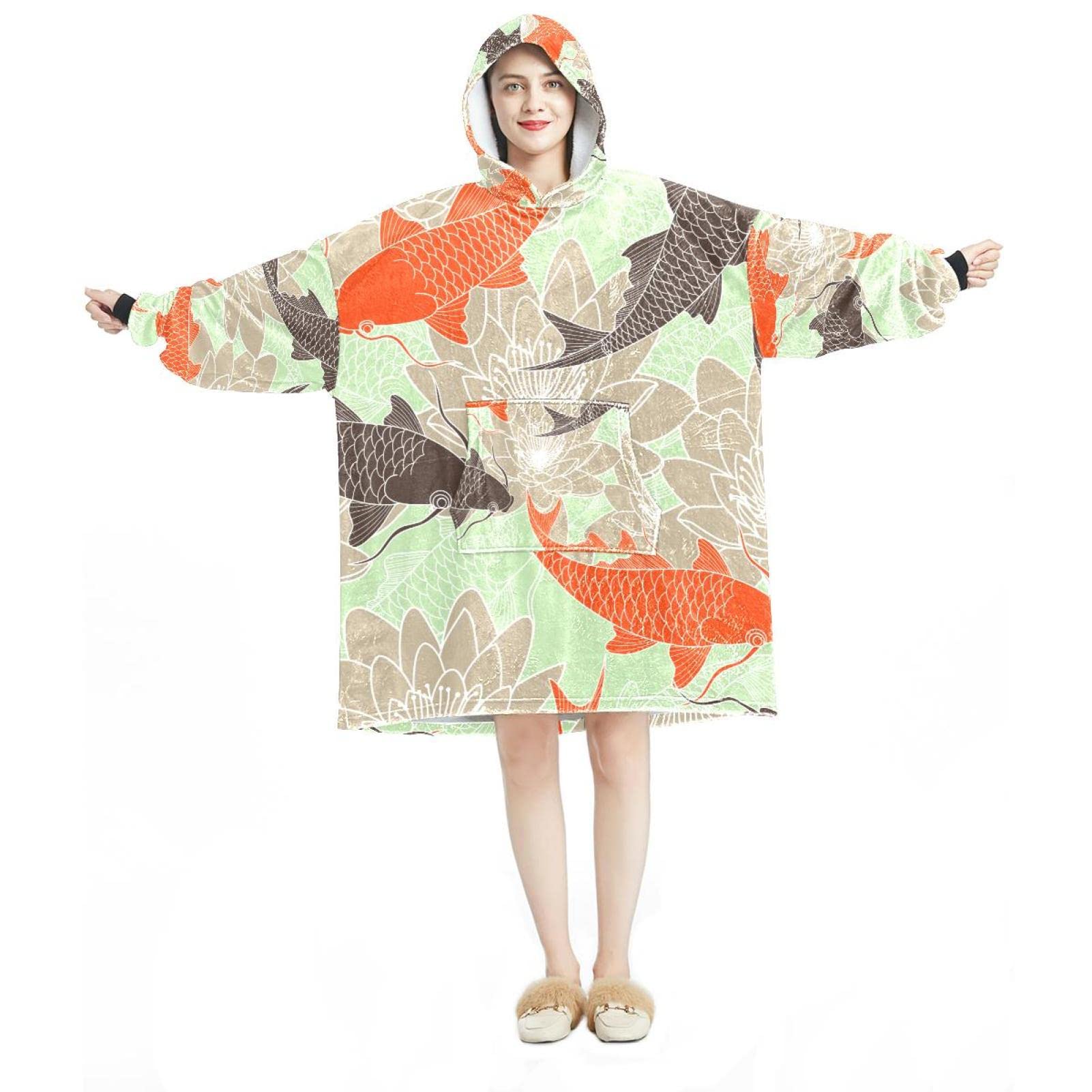 Sweat à capuche surdimensionné en flanelle sherpa mixte à motif lotus