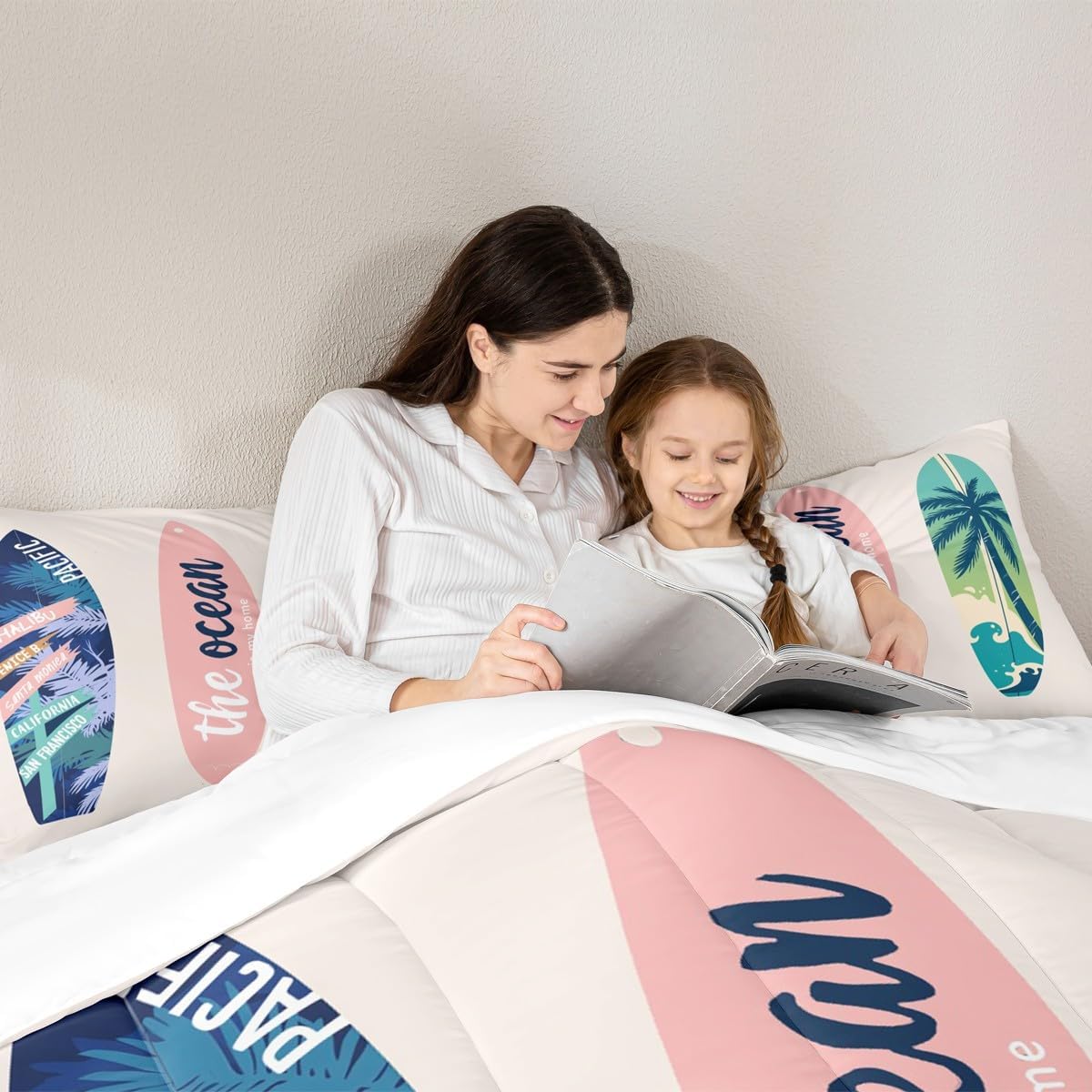Homewish Surfboard Bedding Set Twin Size Summer Sea Surfing Theme Comforter Set 2pcs for Kids Boys Girls Ocean Theme Duvet Insert Luxury Microfiber Down Comforter