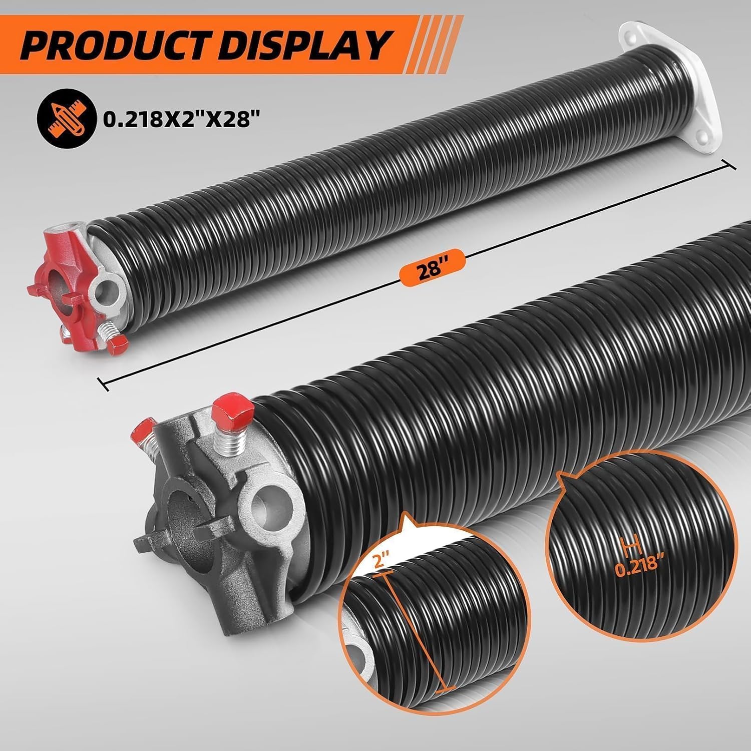 1 Pair Garage Door Torsion Springs 2", Minimum 16000 Cycles, with 2 Non-Slip Winding Bars (0.218X2"X28")