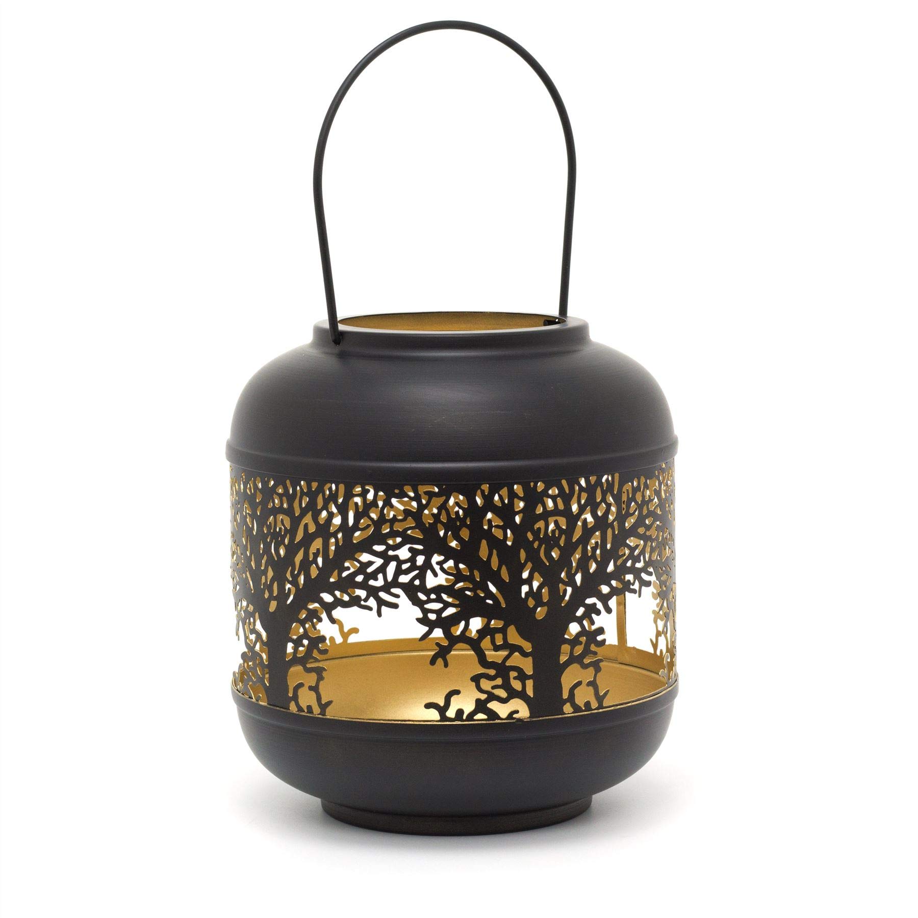 Carousel Home Gifts Small 22Cm Black Metal Tree Of Life Cut Out Hurricane Candle Lantern | Decorative Candle Holders For Home Garden Patio