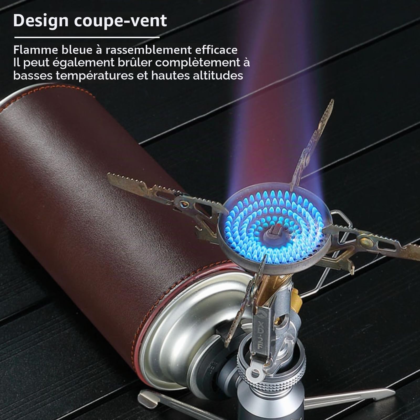 Campingmoon Portable Réchaud de Camping Réchaud de randonnée ultraléger avec équipement de randonnée en plein air 4-Flex avec micro-régulateur