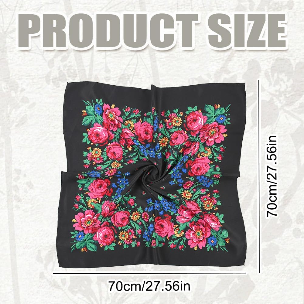 4 Pcs Russian Ethnic Headscarf Floral Babushka Head Scarf Flower Neck Scarf for Women Printed Russian Bandana image 2