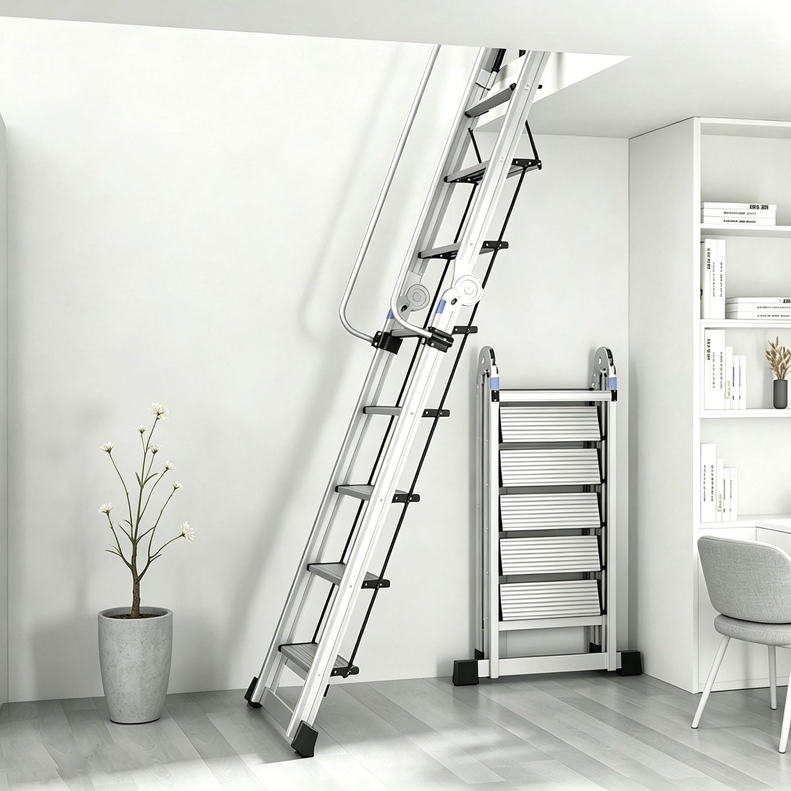 Loft Ladder 7 8 9 10 11 Step Safety Loft Stairs Ladder with Handrails, Collapsible Anti Slip Attic Ladder for Small Opening, Portable Loft Step Staircase(9 Step-270cm (8.8ft))