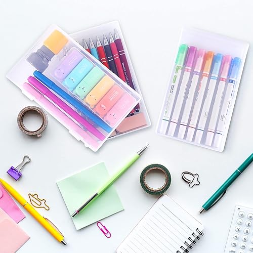 Miniatura 7 de Kigley Caja de lápices de plástico transparente para lápices de 36 piezas, estuche de papelería de plástico, cajas de almacenamiento de plástico,