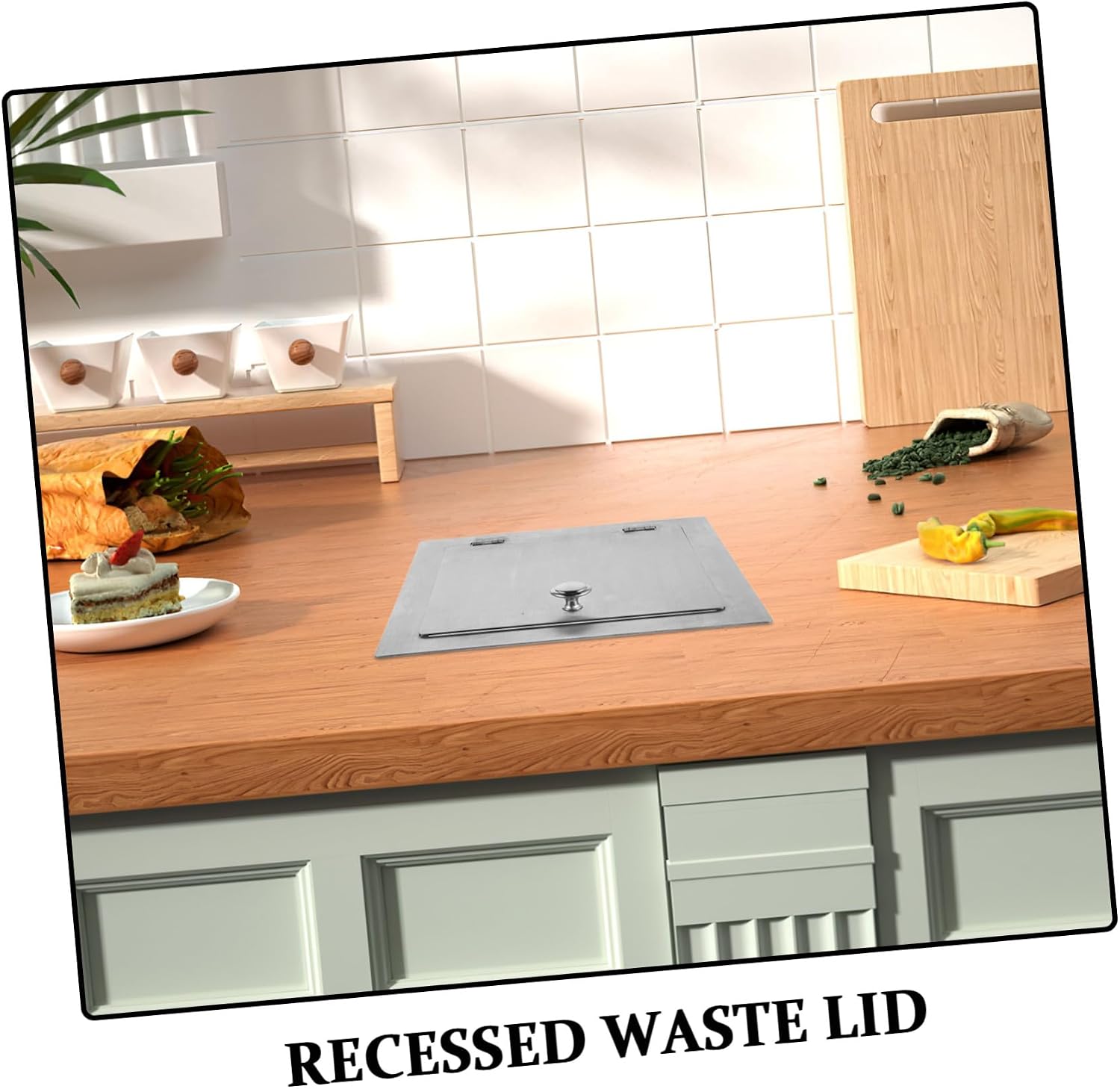 Square Embedded Trash Can Lid, Stainless Steel Flip Top Cover