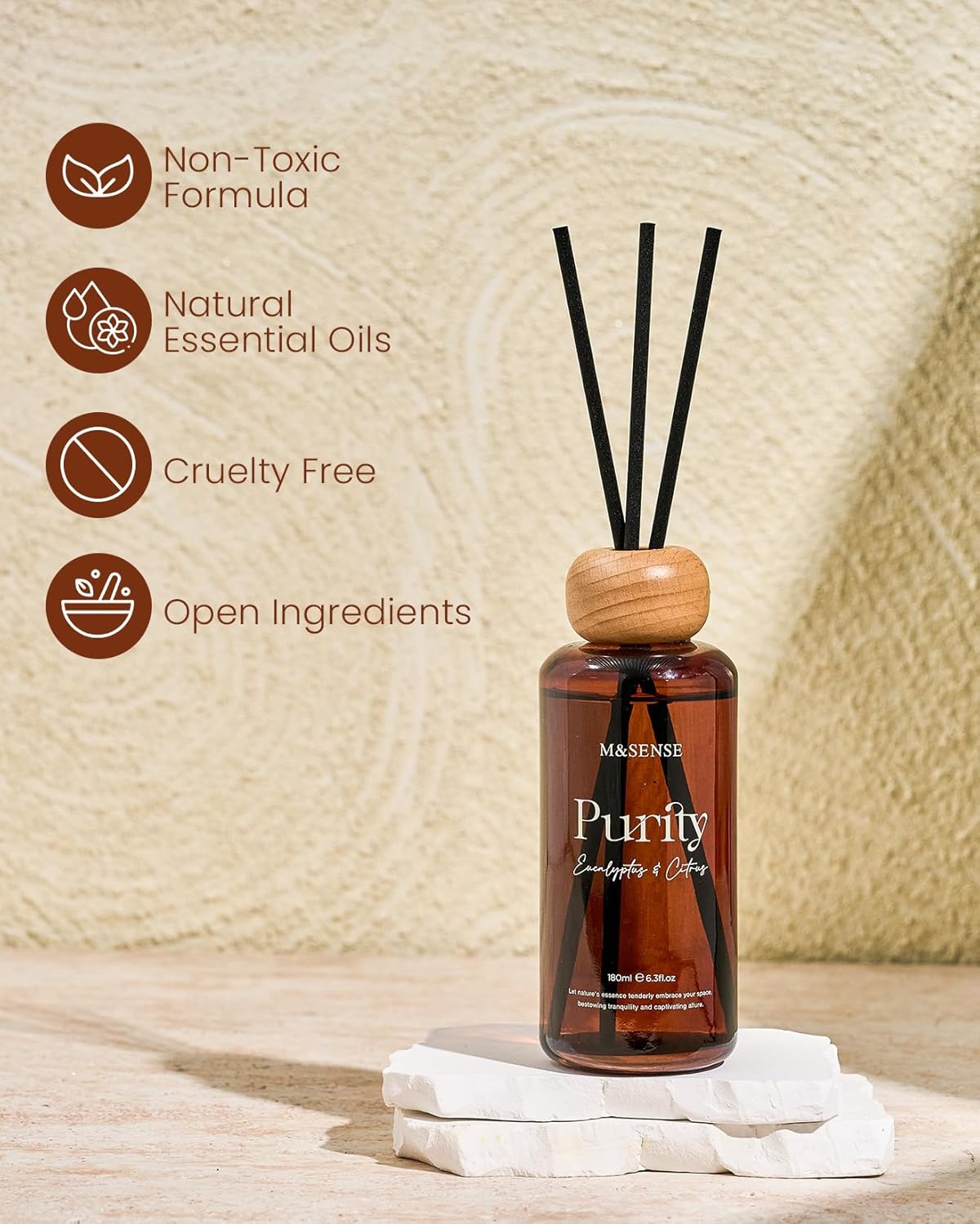 M&SENSE Eucalyptus Scent Diffuser Bundle - 6.3oz Eucalyptus Citrus Diffuser + 16.9oz Refill & 10 Sticks, Non-Toxic for Home Bedroom Spa