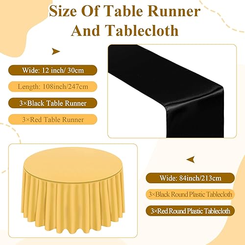 Miniatura 9 de Buryeah Juego de 6 manteles redondos desechables de plástico de 84 pulgadas y camino de mesa de satén de 12 x 108 pulgadas, manteles redondos