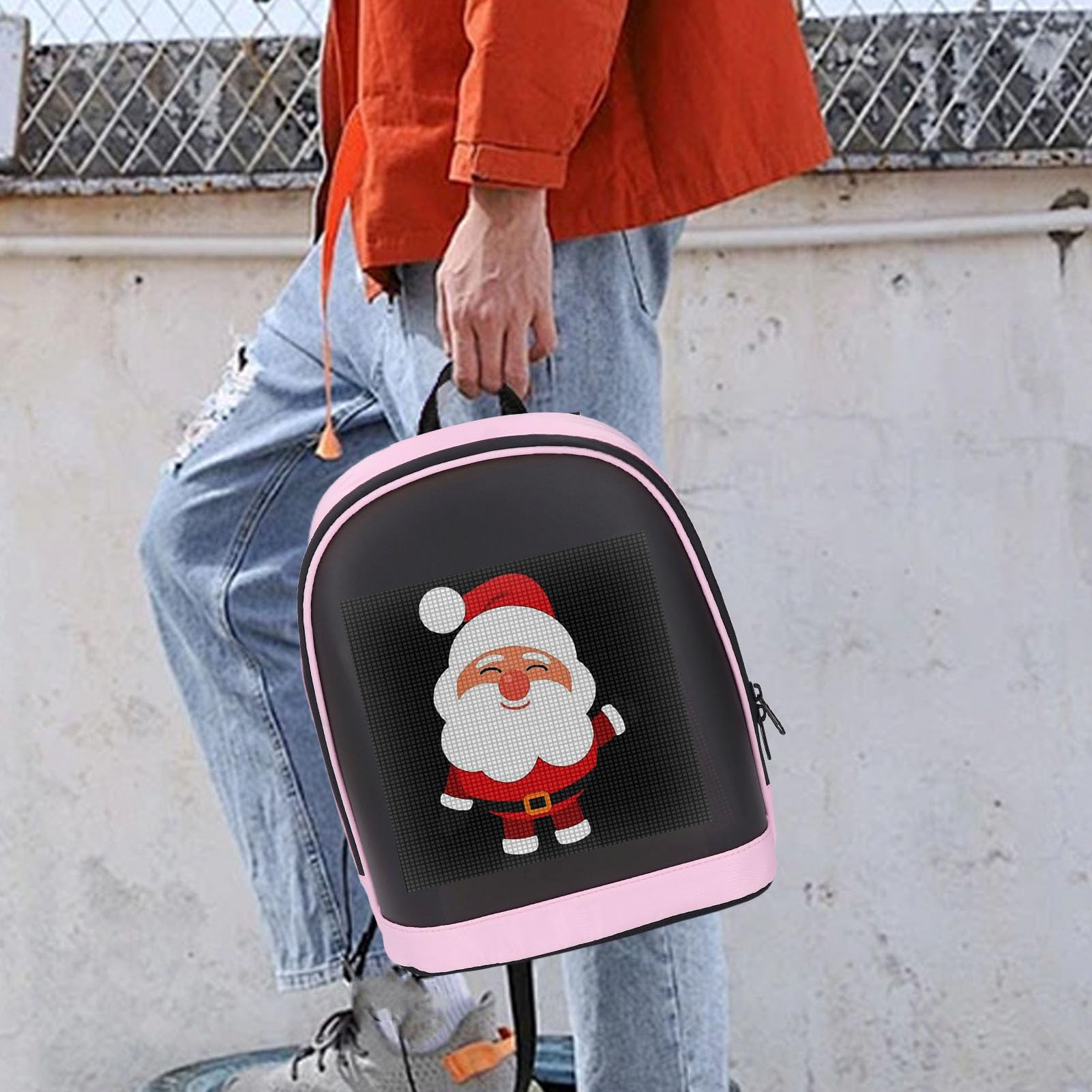 LED-Rucksack, Niedlicher 64x64 Vollfarbbildschirm Programmierbarer Laptop-Rucksack APP-Steuerung LED-Rucksack Texte Animationen Bilder anpassbare Anzeige DIY Mode Rucksack