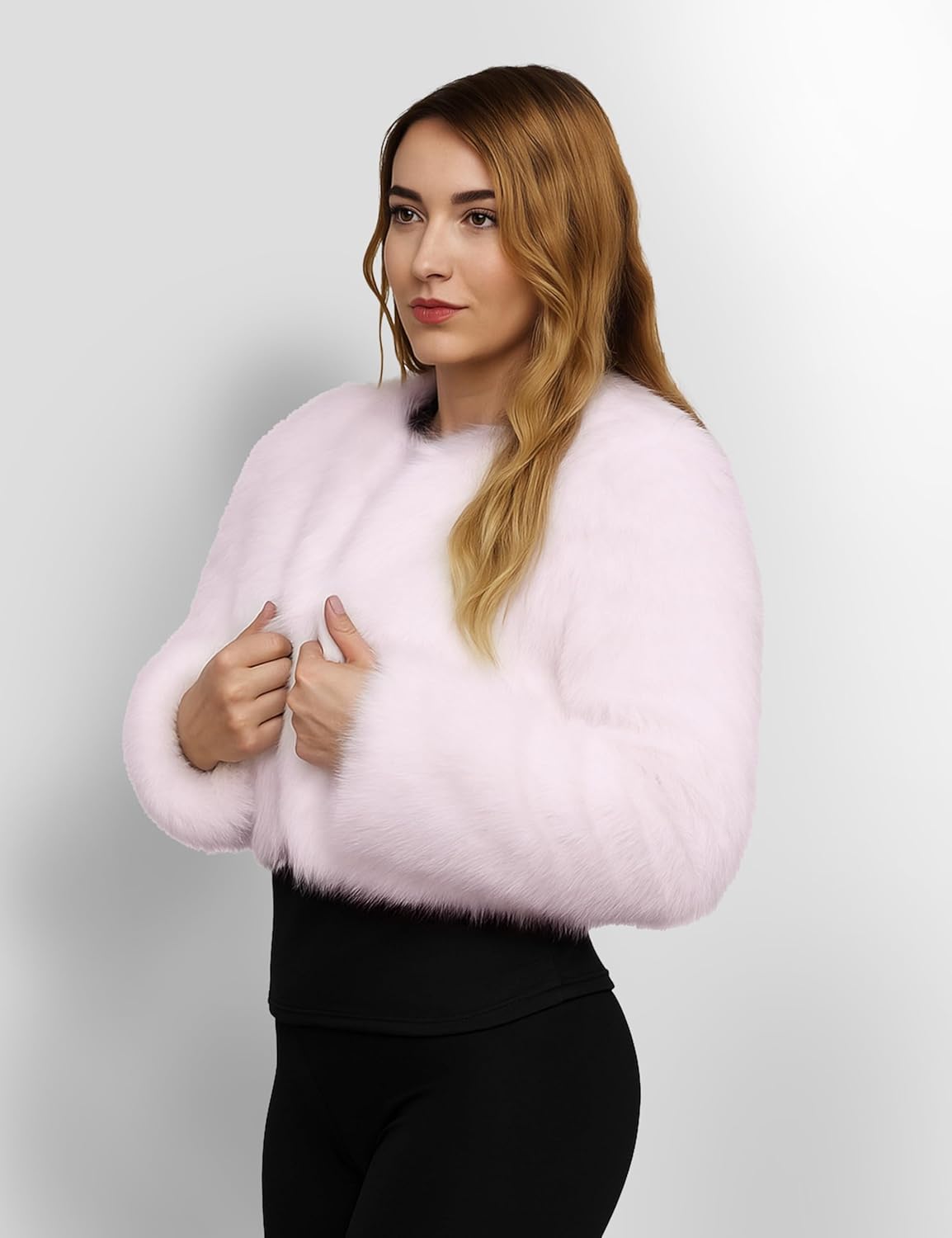 Womens Faux Fur Coat Long Sleeve Cropped Jacket Fluffy Winter Shaggy Warm Cardigan Outerwear - Image 7