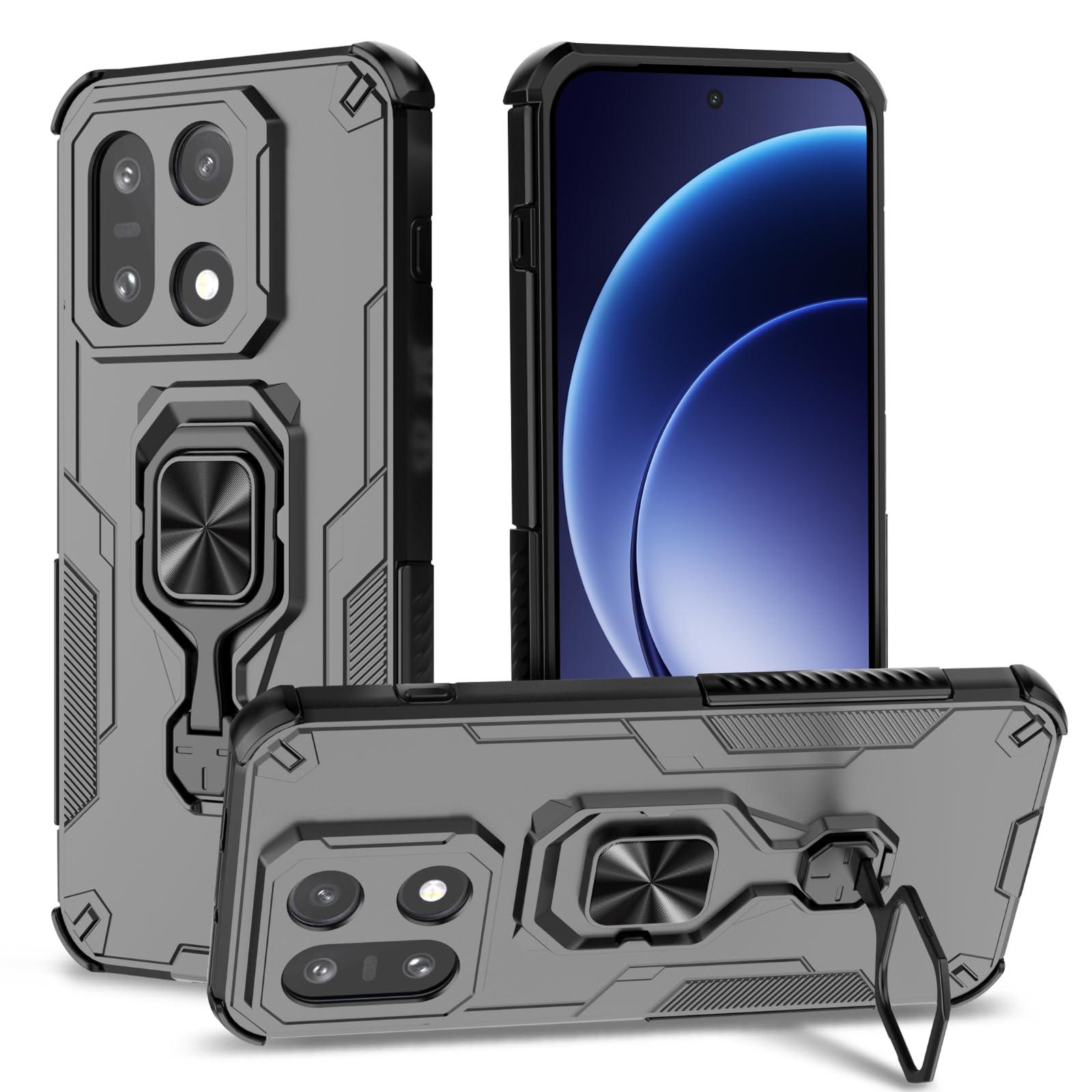 Funda para Samsung Galaxy A13 4G con Cristal Templado Protector Pantalla, Carcasa Antigolpes con Soporte anular metálico, Case Protectora de Grado Militar, Negro — view 199