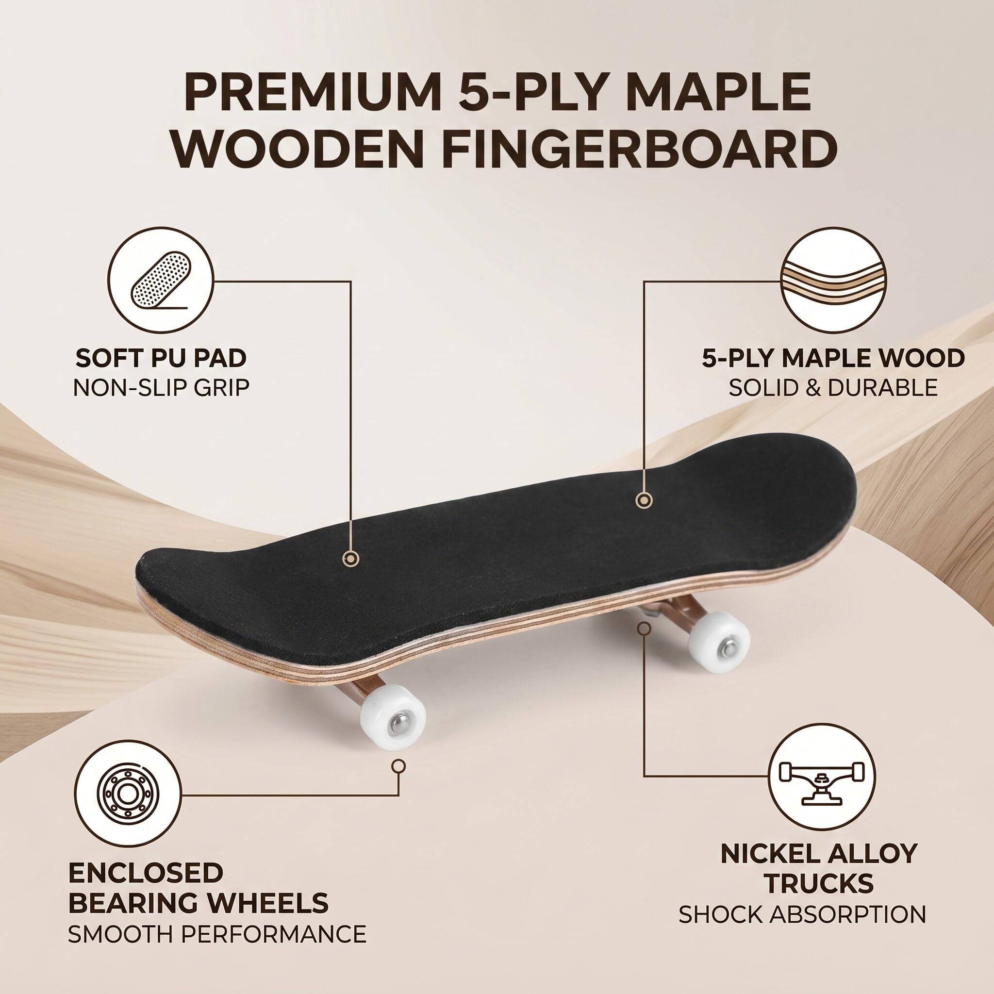 Zerodis Mini skateboard da fingerboard, tastiera in legno d'acero, con ruote con cuscinetti morbidi e tastiera, mini tastiera per adulti e bambini