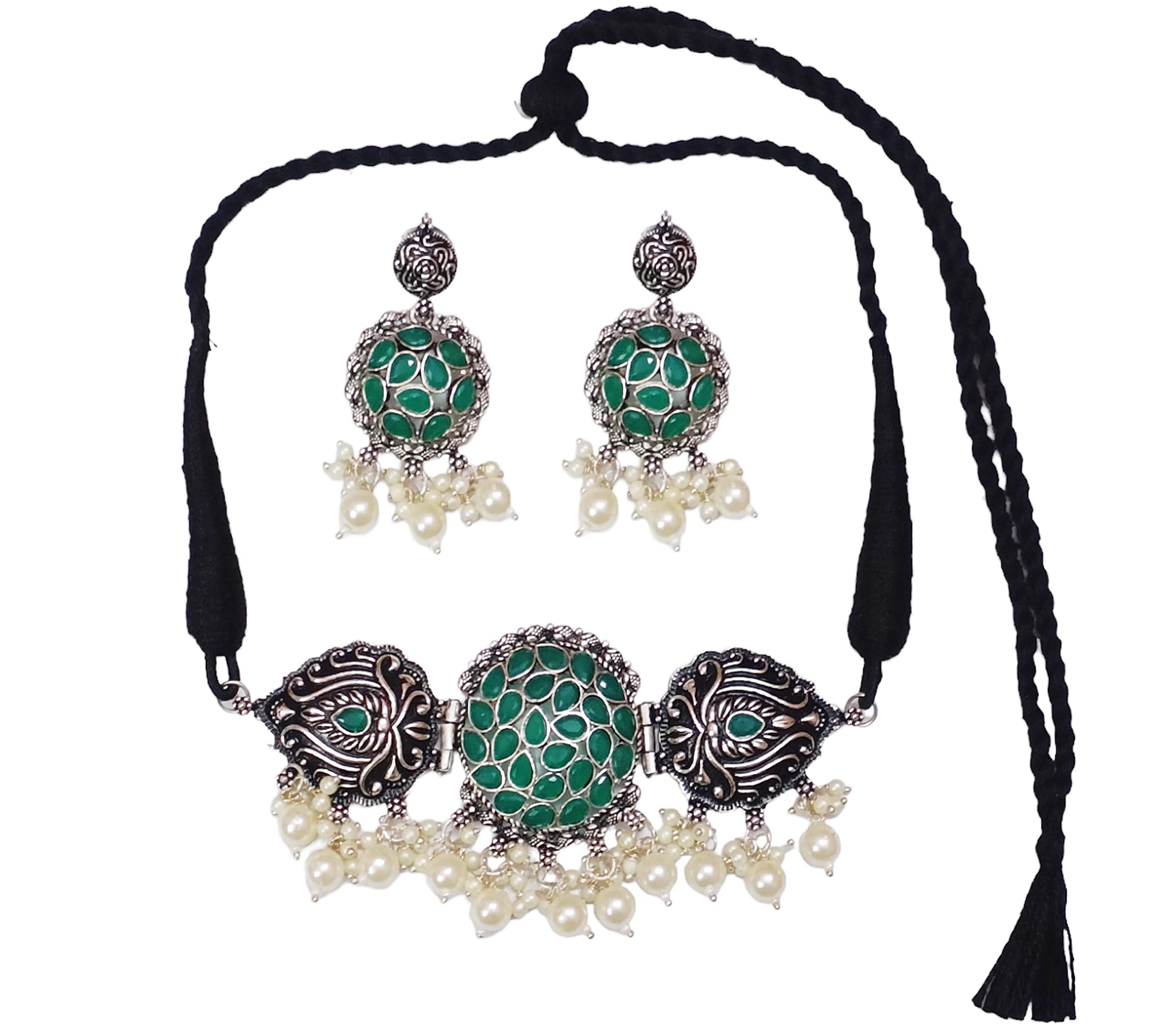 Total Fashion Latest Boho Trible Silver Oxidised Stone Choker Necklace Jewellery Set Women for Girls (B0BNG49878) Amazon Price History, Amazon Price Tracker