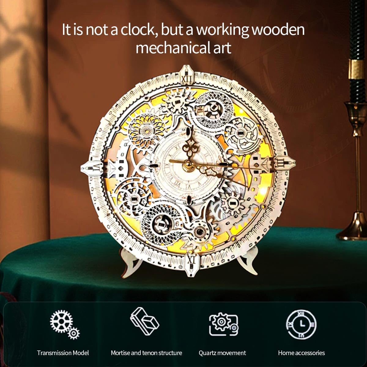 Rompecabezas de madera 3D para adultos, reloj móvil 3D, rompecabezas de madera, juego de maqueta, 106 piezas, reloj de pared 3D de madera, modelo steampunk, rompecabezas 3D, madera, adorno artesanal