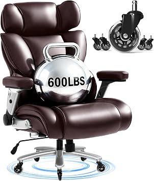 FLEXISPOT 600lbs Big and Tall Office Chair for Heavy People, Heavy Duty Computer Desk Chair with Dynamic Lumbar Support 2D Armrest Blade Wheels, Chairs for Home Office Gaming Working, Leather, Brown