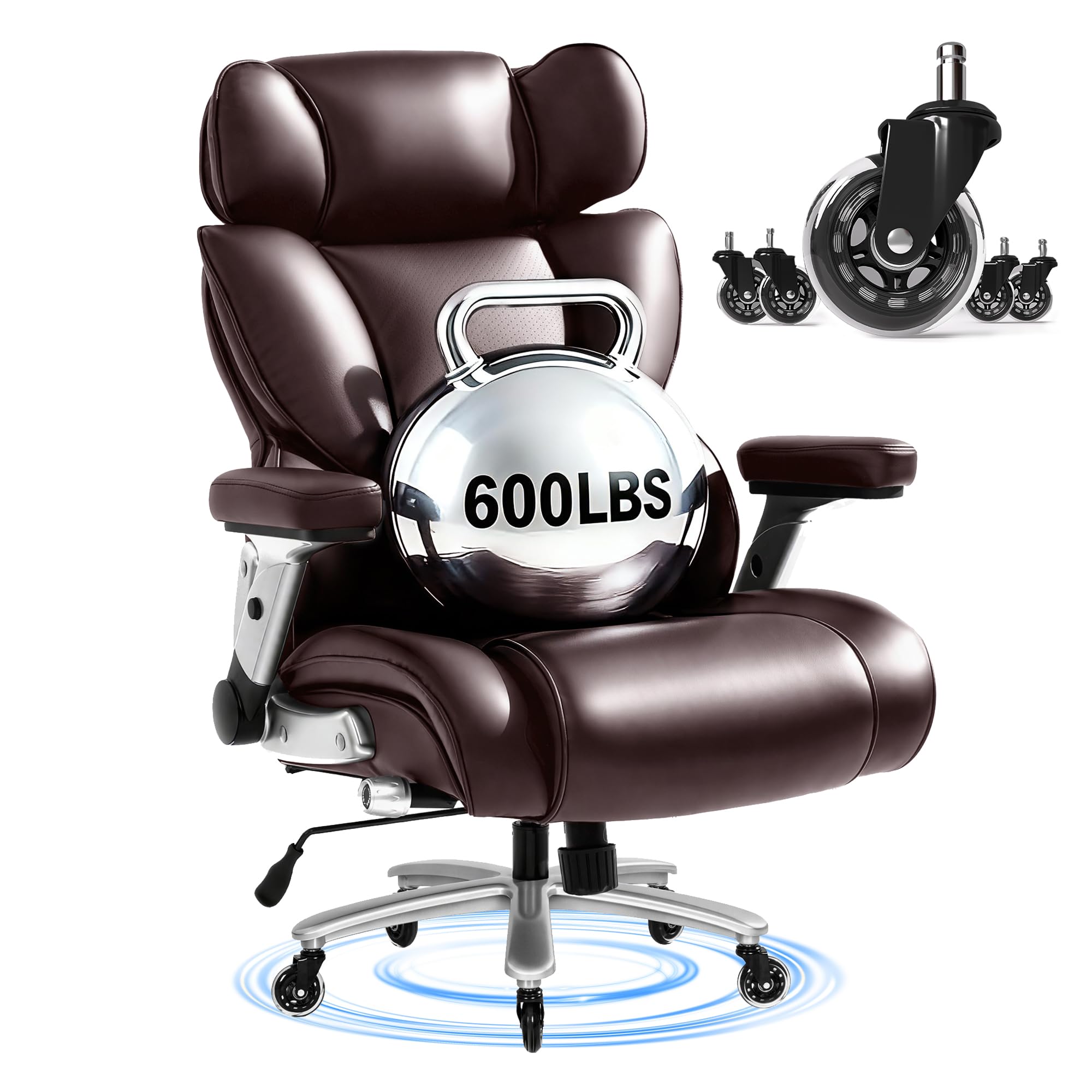 FLEXISPOT 600lbs Big and Tall Office Chair for Heavy People, Heavy Duty Computer Desk Chair with Dynamic Lumbar Support 2D Armrest Blade Wheels, Chairs for Home Office Gaming Working, Leather, Brown