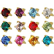12 Pack of Studex Ear Piercing Birthstones Gold Plated Stud Earrings Regular 4mm Claw Setting